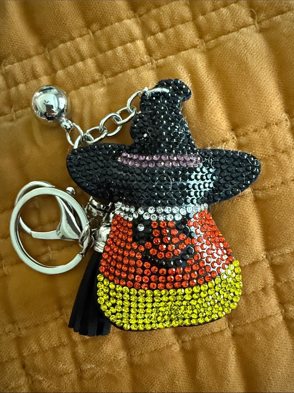 Crystal Halloween Witch Candy Corn Keychain - Black, Orange, Yellow NWT